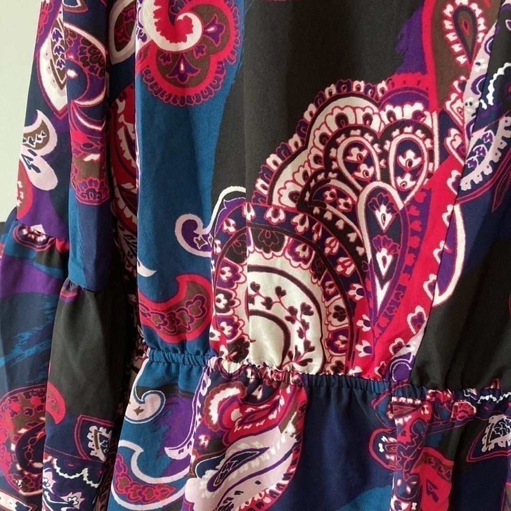 Lane Bryant Outlet 20 blouse faux wrap v-neck bell sleeves paisley - Picture 11 of 14